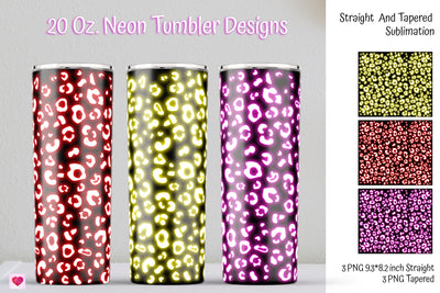 Neon Leopard 20 Oz Skinny Tumbler Sublimation. Yellow Tumbler Wrap Sublimation Kseniia designer 