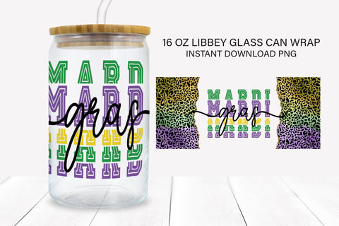 Neon Leopard Mardi Gras Libbey Glass Sublimation Wrap PNG Sublimation BijouBay 