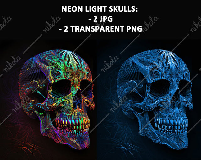 Neon Lights Human Skull JPG PNG Sublimation nikola 