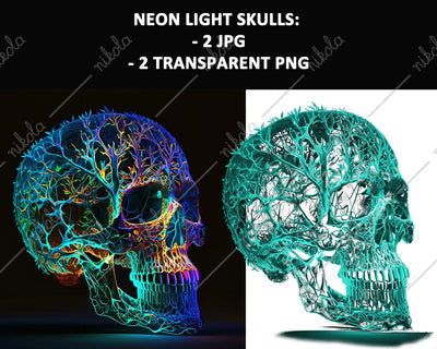 Neon Lights Human Skull JPG PNG Sublimation nikola 