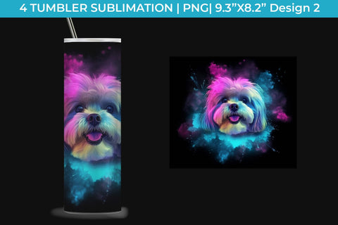 Neon Maltese Dog Tumbler Wrap 20 oz Sublimation PNG Bundle Free For Commercial Use Sublimation Sintegra 