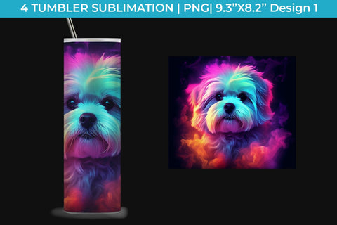 Neon Maltese Dog Tumbler Wrap 20 oz Sublimation PNG Bundle Free For Commercial Use Sublimation Sintegra 