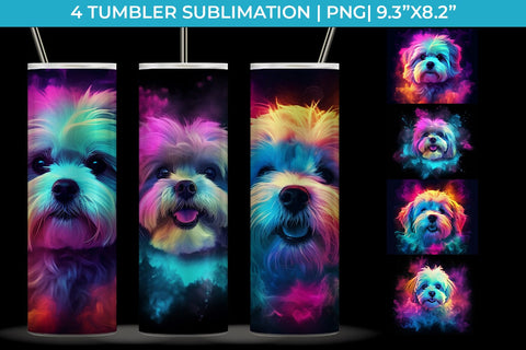 Neon Maltese Dog Tumbler Wrap 20 oz Sublimation PNG Bundle Free For Commercial Use Sublimation Sintegra 