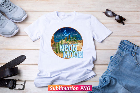 Neon Moon Western Retro Vintage T shirt Design Png Sublimation Files Sublimation DesignDestine 