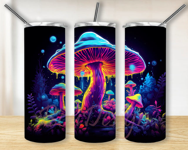 Neon Mushroom 20oz Skinny Tumbler Png, Magical Forest Plants Tumbler Gifts, Neon Bright Tumbler Wrap Png Instant Download, Psychedelic Mushrooms Tumbler Sublimation Design Sublimation BouDesign 