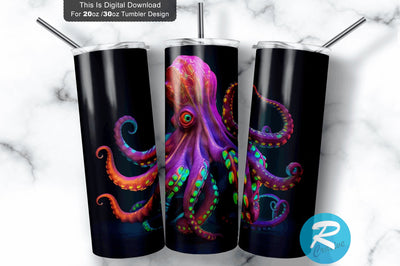 Neon Octopus 20 oz / 30 oz Tumbler PNG Sublimation Regulrcrative 