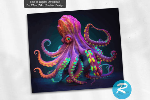 Neon Octopus 20 oz / 30 oz Tumbler PNG Sublimation Regulrcrative 