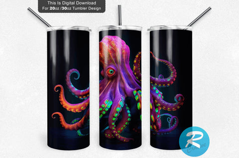 Neon Octopus 20 oz / 30 oz Tumbler PNG Sublimation Regulrcrative 