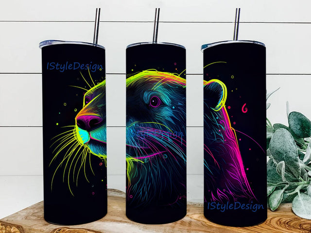 Neon Otter 20oz Skinny Tumbler Png, Otter Tumbler, Animal Tumbler, Cute Otter Tumbler, Cute Baby Sea Otter Tumbler, Colorful Otter Tumbler Sublimation iStyleDesign 