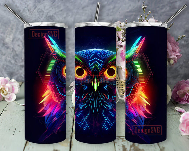 Neon Owl 20oz Skinny Tumbler Sublimation Design, Colorful Owl Tumbler, Color Owl Tumbler Template, Beautiful Colorful Owl Tumbler, Neon Owl Stained Glass Tumbler Sublimation DesignSVG 