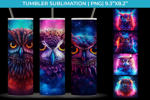 Neon Owl Tumbler Wrap 20 oz Sublimation PNG Bundle Free For Commercial Use Sublimation Sintegra 