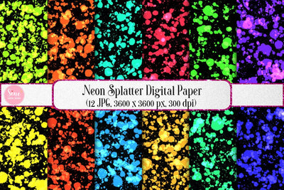 Neon Paint Splatter Digital Papers Backgrounds Digital Pattern SineDigitalDesign 