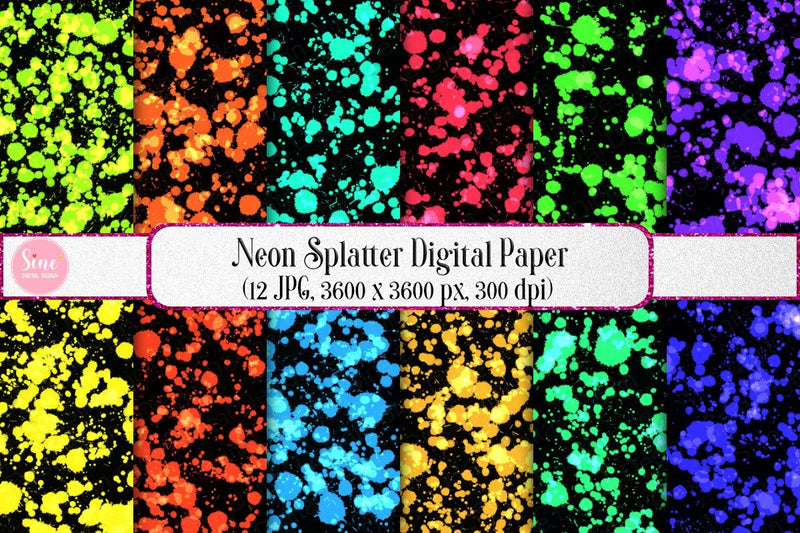 Neon Paint Splatter Digital Papers Backgrounds Digital Pattern SineDigitalDesign 