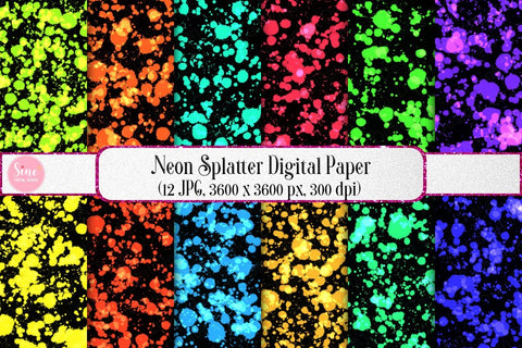 Neon Paint Splatter Digital Papers Backgrounds Digital Pattern SineDigitalDesign 