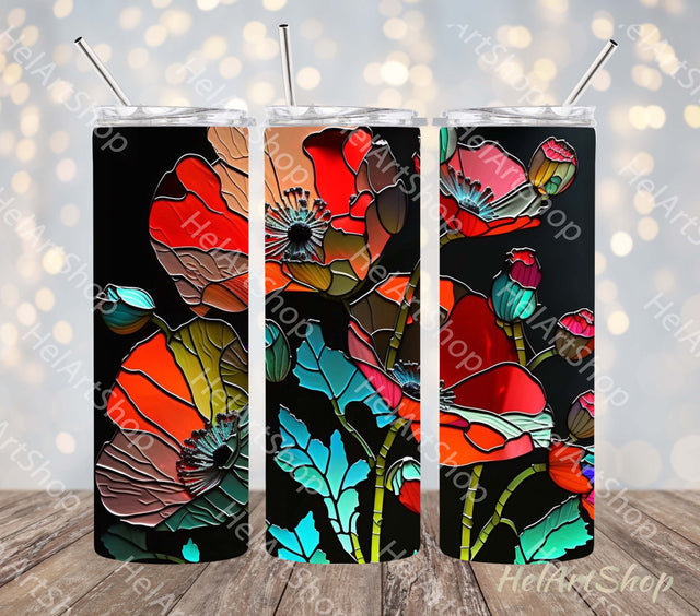 Neon Poppy Flowers Tumbler PNG Sublimation, Skinny Tumbler Sublimation _HelArtShop_ 