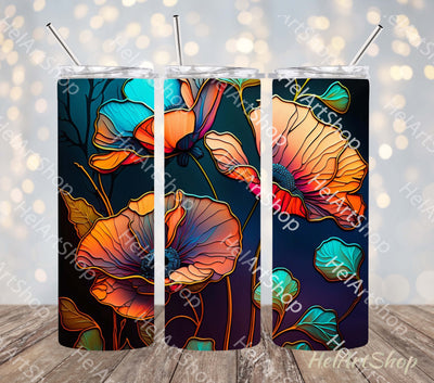 Neon Poppy Flowers Tumbler PNG Sublimation, Skinny Tumbler Sublimation _HelArtShop_ 