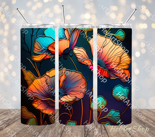 Neon Poppy Flowers Tumbler PNG Sublimation, Skinny Tumbler Sublimation _HelArtShop_ 
