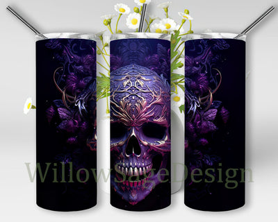 Neon Purple Glow in The Dark 20oz Skinny Tumbler Sublimation Design, Skull Tumbler Design, Colorful Purple Skull Tumbler, Neon Skull Tumbler, Instant Download Png Sublimation WillowSageDesign 