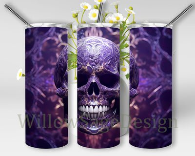 Neon Purple Glow in The Dark 20oz Skinny Tumbler Sublimation Design, Skull Tumbler Design, Colorful Purple Skull Tumbler, Neon Skull Tumbler, Instant Download Png Sublimation WillowSageDesign 