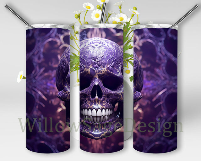 Neon Purple Glow in The Dark 20oz Skinny Tumbler Sublimation Design, Skull Tumbler Design, Colorful Purple Skull Tumbler, Neon Skull Tumbler, Instant Download Png Sublimation WillowSageDesign 