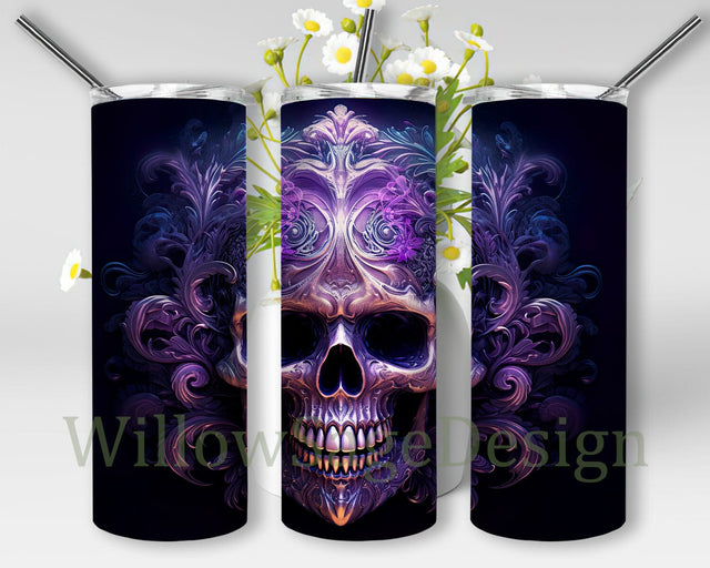 Neon Purple Glow in The Dark 20oz Skinny Tumbler Sublimation Design, Skull Tumbler Design, Colorful Purple Skull Tumbler, Neon Skull Tumbler, Instant Download Png Sublimation WillowSageDesign 