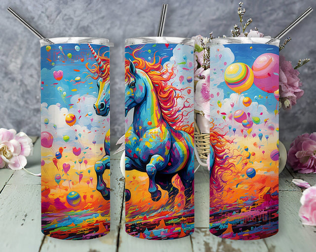 Neon Rainbow Unicorn 20oz Skinny Tumbler Png, Balloon Tumbler, Balloon Neon Unicorn Tumbler, Rainbow Unicorn Tumbler, Unicorn Sublimation Design Sublimation DesignSVG 
