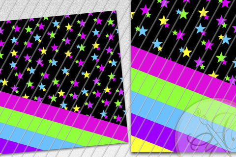 Neon Retro Stars 20oz Skinny Tumbler Sublimation/ 80’s, 90’s / Black Bg Sublimation Marlene Campos 