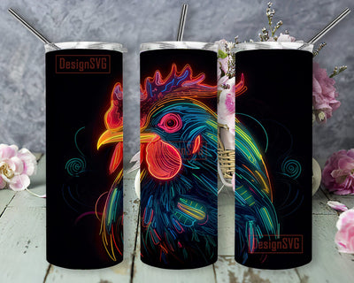 Neon Rooster 20oz Skinny Tumbler Sublimation Design, Neon Rooster Tumbler, Colorful Rooster Tumbler, Beautiful Colorful Rooster Tumbler, Neon Rooster Stained Glass Tumbler Sublimation DesignSVG 