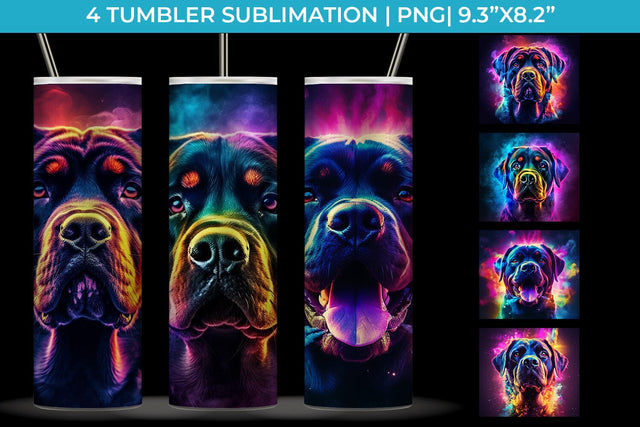 Neon Rottweiler Dog Tumbler Wrap 20 oz Sublimation PNG Bundle Free For Commercial Use Sublimation Sintegra 