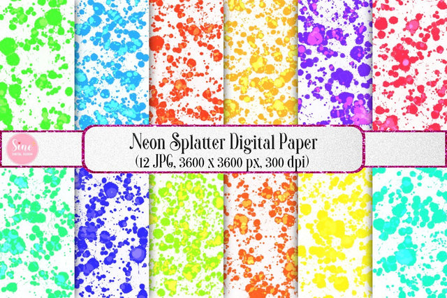 Neon Splatter Digital Papers Backgrounds Digital Pattern SineDigitalDesign 
