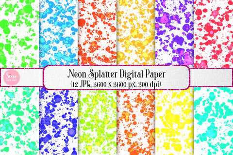 Neon Splatter Digital Papers Backgrounds Digital Pattern SineDigitalDesign 