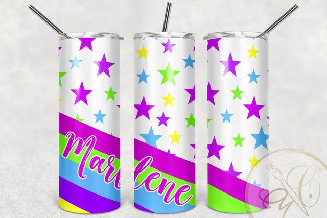 Neon Stars 20oz Skinny Tumbler Sublimation/ Retro/ 80’s, 90’s Sublimation Marlene Campos 