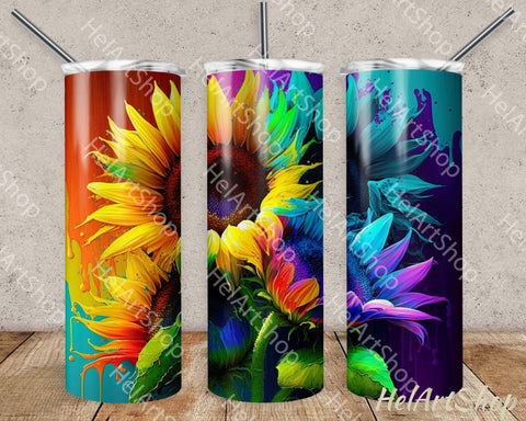Neon Sunflower Tumbler PNG Sublimation, Skinny Tumbler PNG Sublimation _HelArtShop_ 