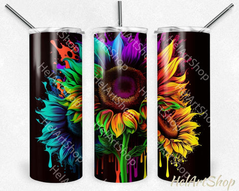Neon Sunflower Tumbler PNG Sublimation, Skinny Tumbler PNG Sublimation _HelArtShop_ 