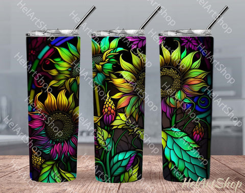 Neon Sunflower Tumbler PNG Sublimation, Skinny Tumbler PNG Sublimation _HelArtShop_ 
