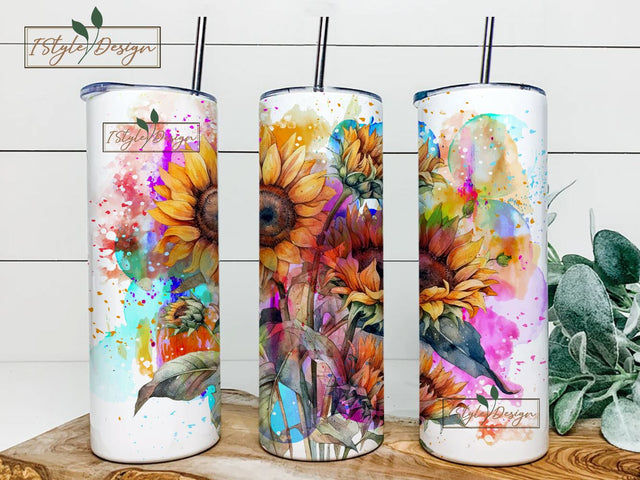 Neon Sunflowers 20 oz Skinny Tumbler Sublimation Design Digital Download PNG Instant DIGITAL ONLY, Bright Spring Flowers Tumbler Sublimation iStyleDesign 