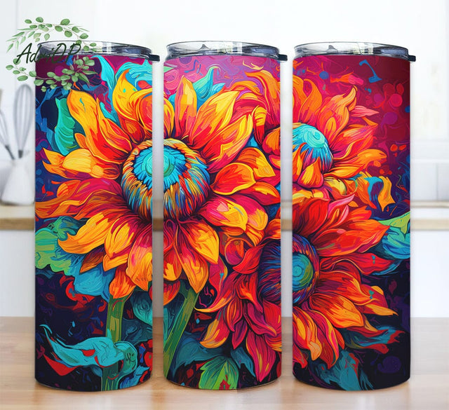 Neon Sunflowers 20oz Skinny Tumbler Png, Vibrant Neon Sunflowers Tumbler Wrap, Colorful Sunflower Tumbler Wrap, Floral Flowers Tumbler Sublimation AdriOP 