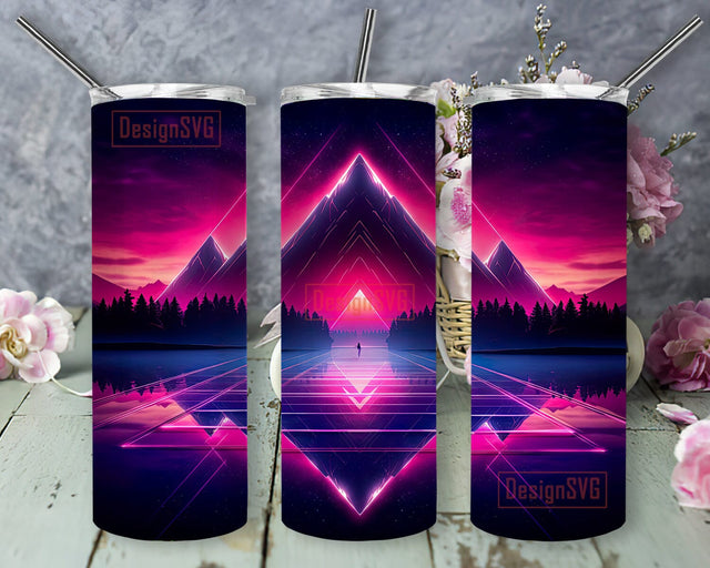 Neon Synthwave 20oz Skinny Tumbler Png, Nostalgic Gift for 80s Lovers, 80s Baby Vintage, Retro 80s Style Png, Digital Download Sublimation DesignSVG 