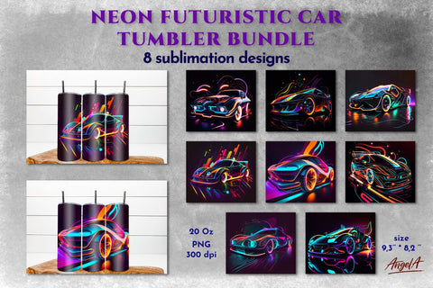 Neon tumbler wrap sublimation bundle. 20 Oz Futuristic car Sublimation Angelina Semenova 