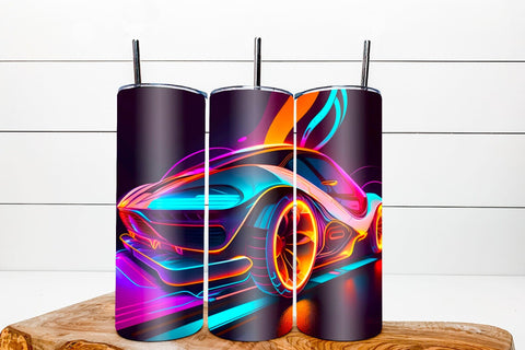 Neon tumbler wrap sublimation bundle. 20 Oz Futuristic car Sublimation Angelina Semenova 