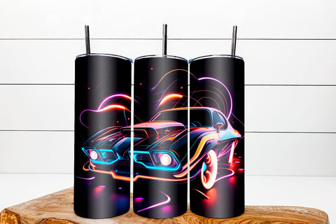 Neon tumbler wrap sublimation bundle. 20 Oz Futuristic car Sublimation Angelina Semenova 