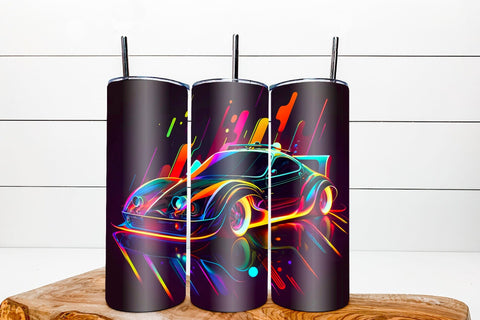 Neon tumbler wrap sublimation bundle. 20 Oz Futuristic car Sublimation Angelina Semenova 