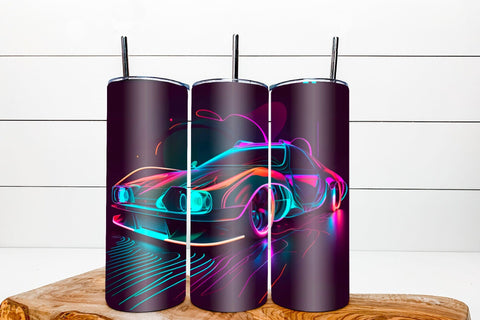 Neon tumbler wrap sublimation bundle. 20 Oz Futuristic car Sublimation Angelina Semenova 