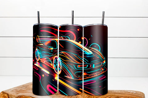 Neon tumbler wrap sublimation bundle. 20 Oz Futuristic car Sublimation Angelina Semenova 