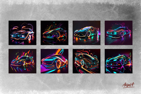 Neon tumbler wrap sublimation bundle. 20 Oz Futuristic car Sublimation Angelina Semenova 