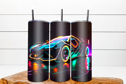 Neon tumbler wrap sublimation bundle. 20 Oz Futuristic car Sublimation Angelina Semenova 