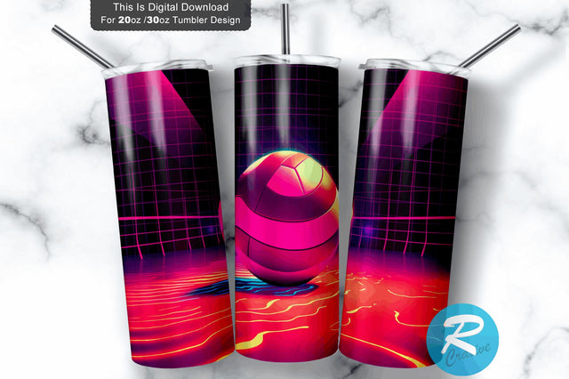 Neon Volleyball 20 oz / 30 oz Tumbler PNG Sublimation Regulrcrative 