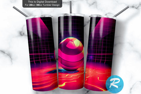 Neon Volleyball 20 oz / 30 oz Tumbler PNG Sublimation Regulrcrative 