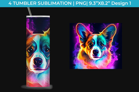 Neon Welsh Corgi Dog Tumbler Wrap 20 oz Sublimation PNG Bundle Free For Commercial Use Sublimation Sintegra 