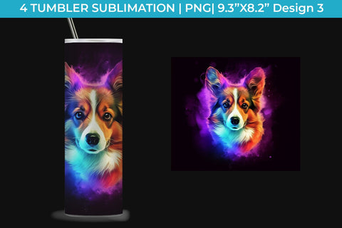 Neon Welsh Corgi Dog Tumbler Wrap 20 oz Sublimation PNG Bundle Free For Commercial Use Sublimation Sintegra 